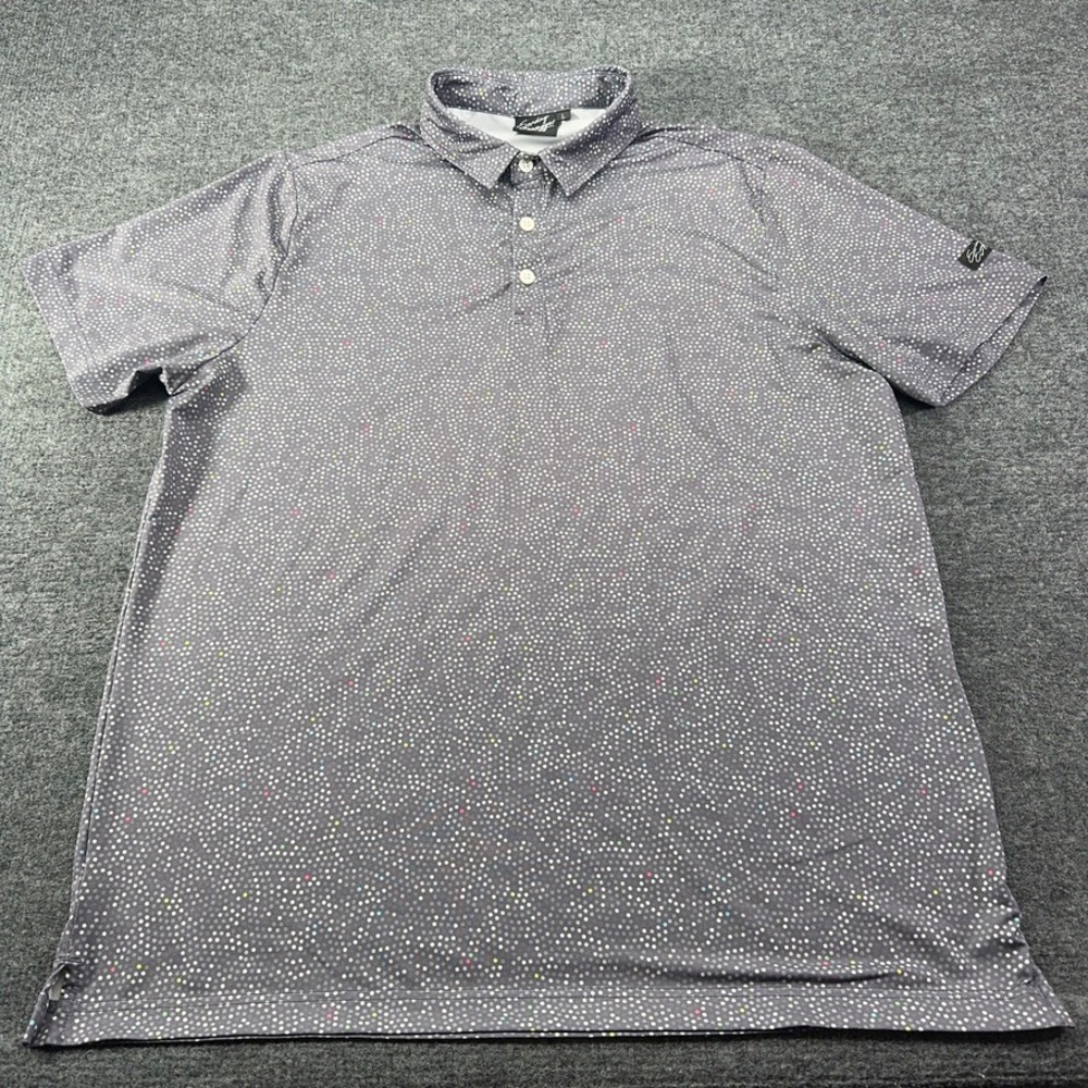 Sunday Swagger Mens Golf Polo Shirt Large Grey Confetti Polka Dot Performance